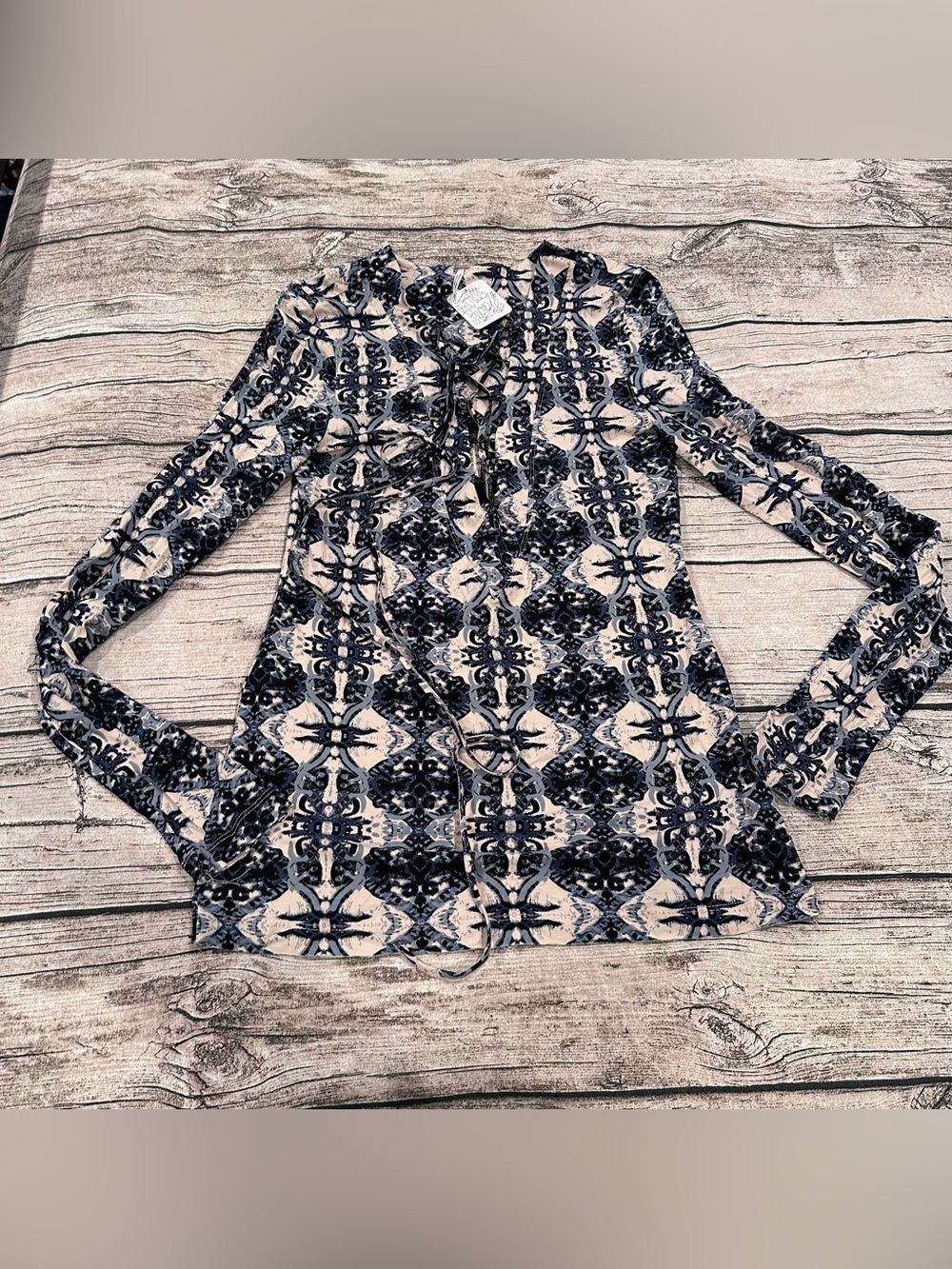 NWT Free People Boho Lace-Up-Neck Tunic in Navy and Cream Size Medium